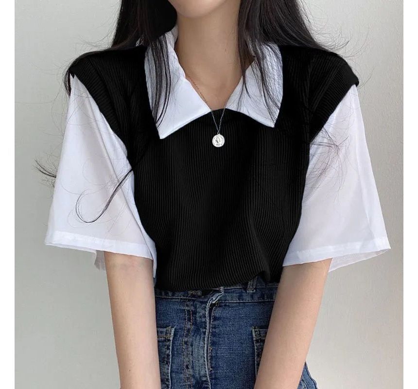 Mock Collared Piece Two Short-Sleeve T-Shirt