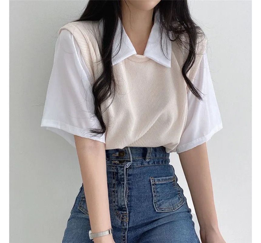 Mock Collared Piece Two Short-Sleeve T-Shirt