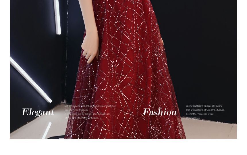 Strapless Mesh Floral Gown A-Line Rhinestone Evening