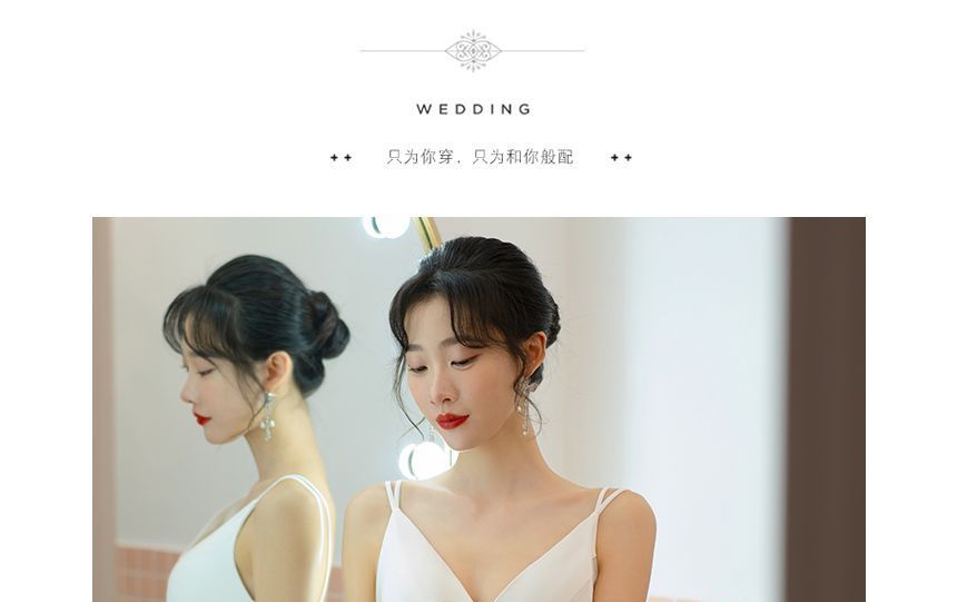 Gown Ruched Slit Set Plain A-Line / Bolero Wedding Strap V-Neck Spaghetti Wrap