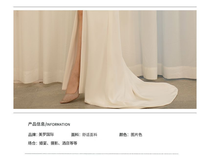 Gown Ruched Slit Set Plain A-Line / Bolero Wedding Strap V-Neck Spaghetti Wrap