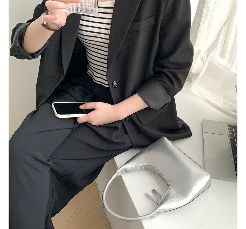 Shoulder Faux Bag Zip Plain Leather