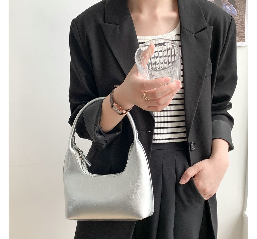Shoulder Faux Bag Zip Plain Leather
