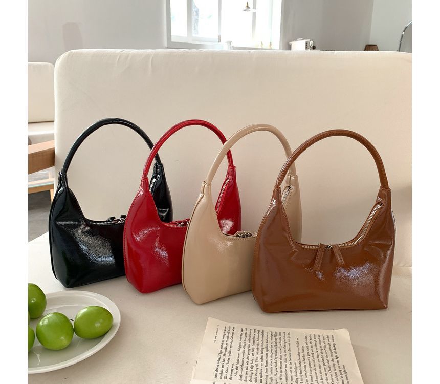 Shoulder Faux Bag Zip Plain Leather