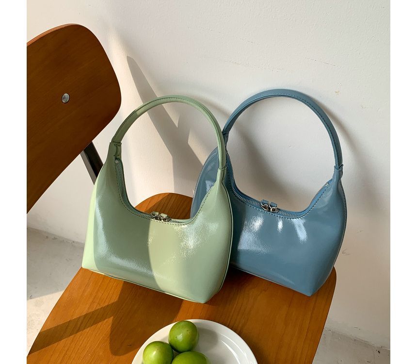 Shoulder Faux Bag Zip Plain Leather