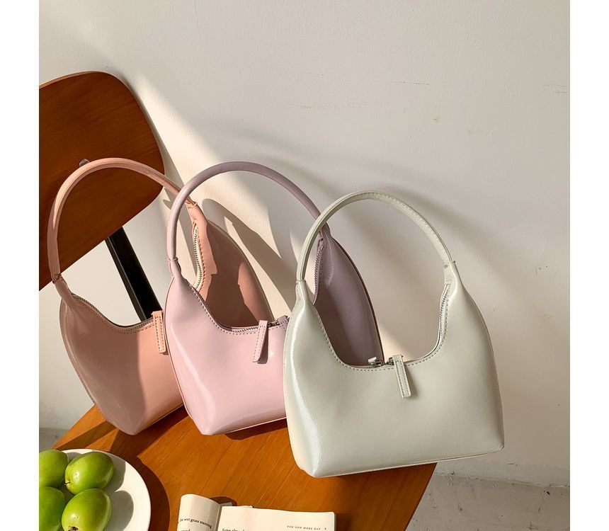 Shoulder Faux Bag Zip Plain Leather