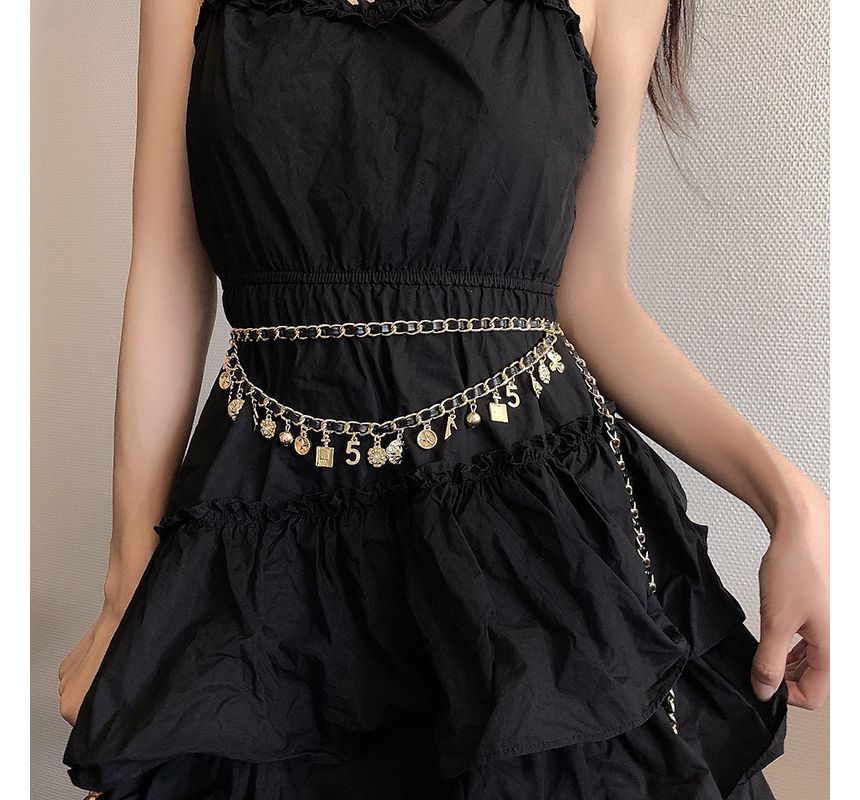 Chain Alloy Belt Leather Layered Fringed Waist Faux