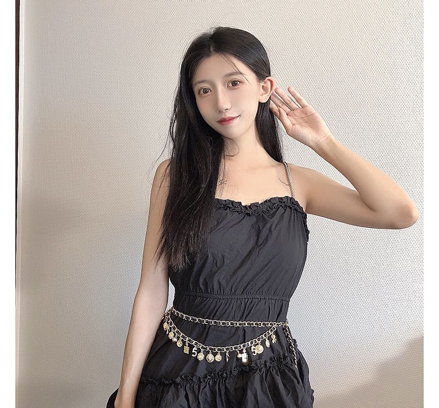 Chain Alloy Belt Leather Layered Fringed Waist Faux