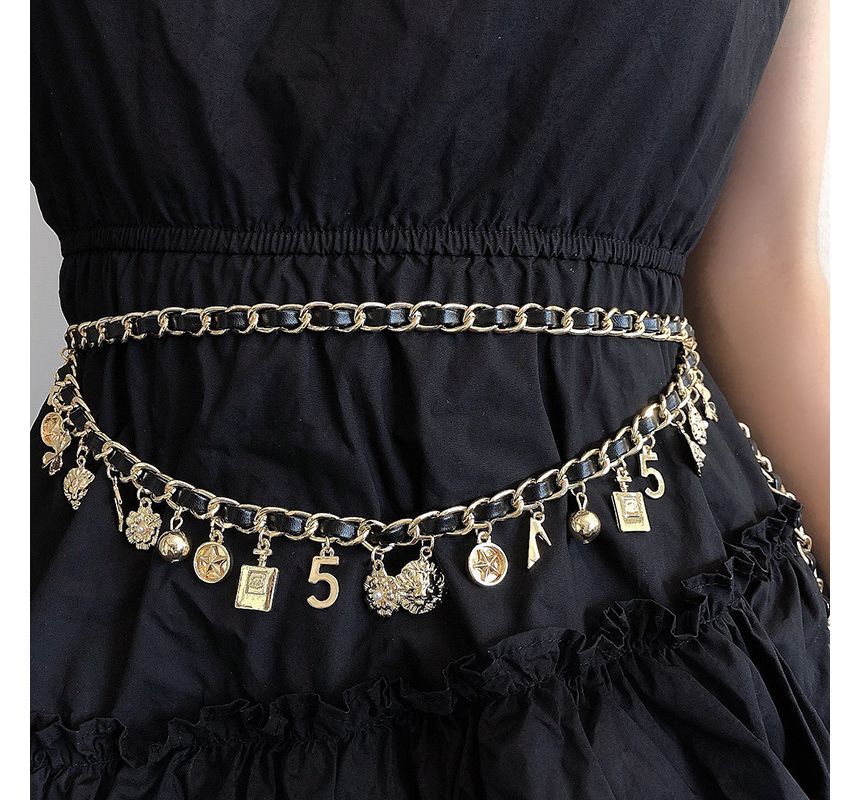 Chain Alloy Belt Leather Layered Fringed Waist Faux
