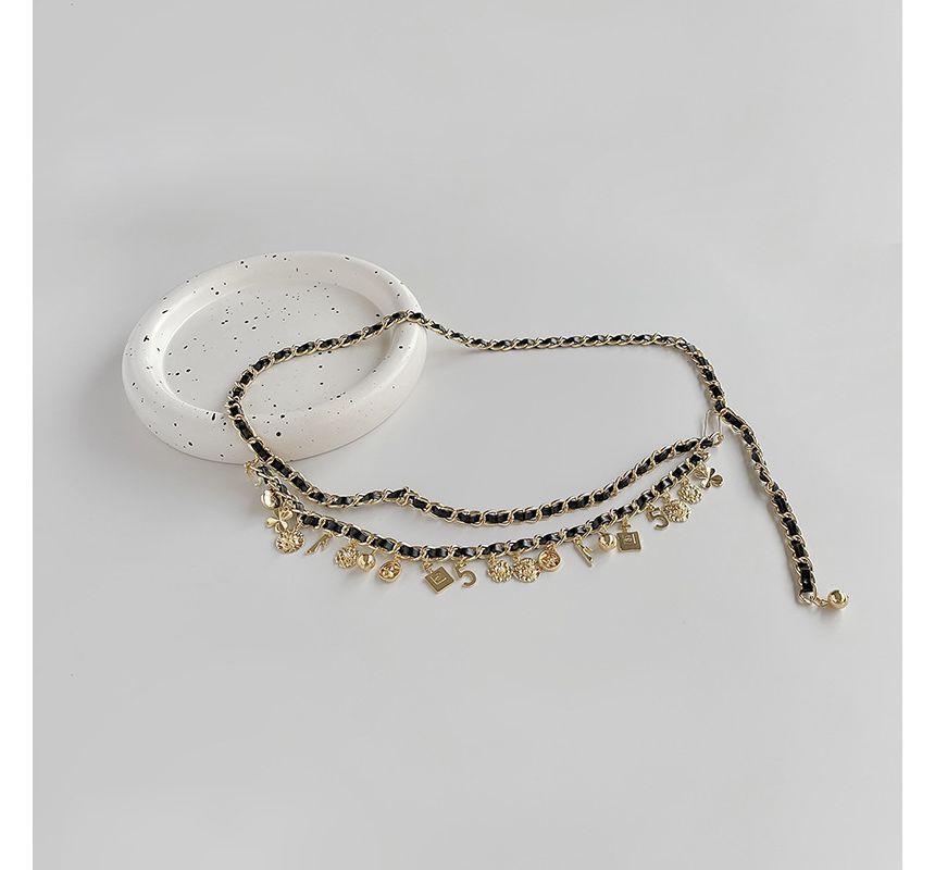 Chain Alloy Belt Leather Layered Fringed Waist Faux