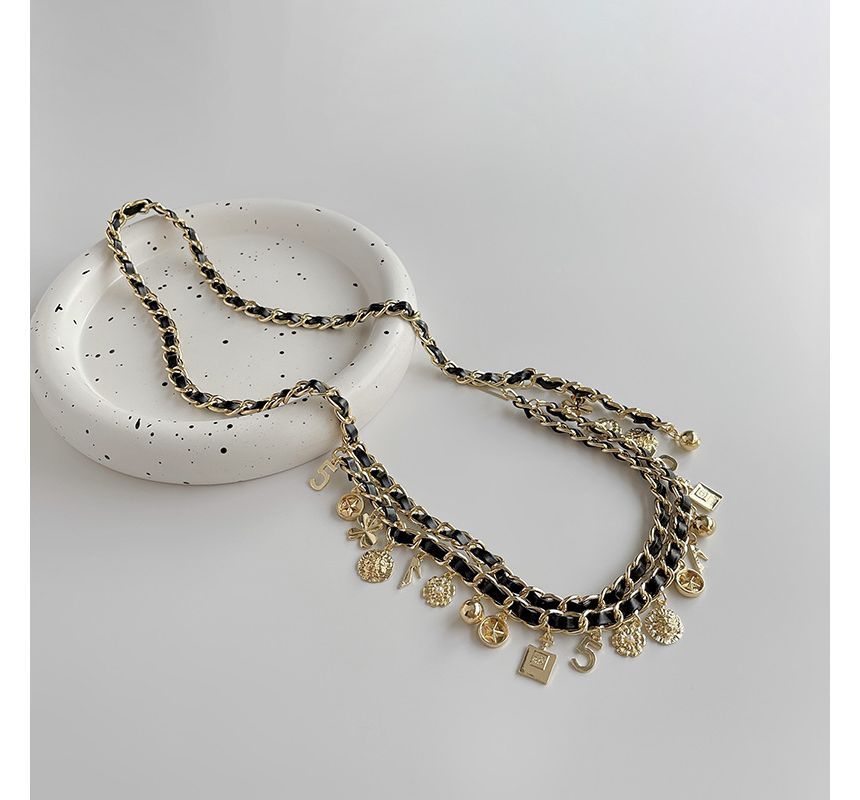 Chain Alloy Belt Leather Layered Fringed Waist Faux