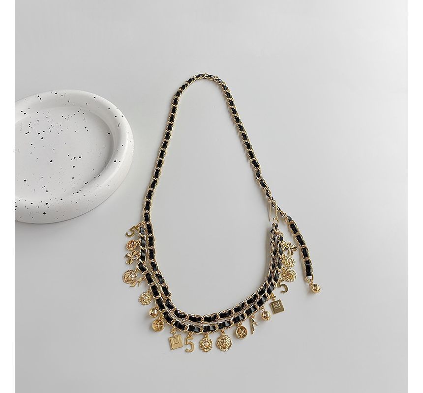 Chain Alloy Belt Leather Layered Fringed Waist Faux