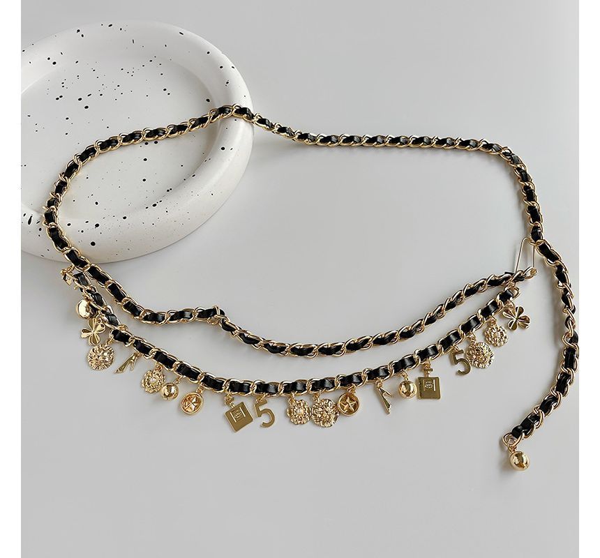Chain Alloy Belt Leather Layered Fringed Waist Faux