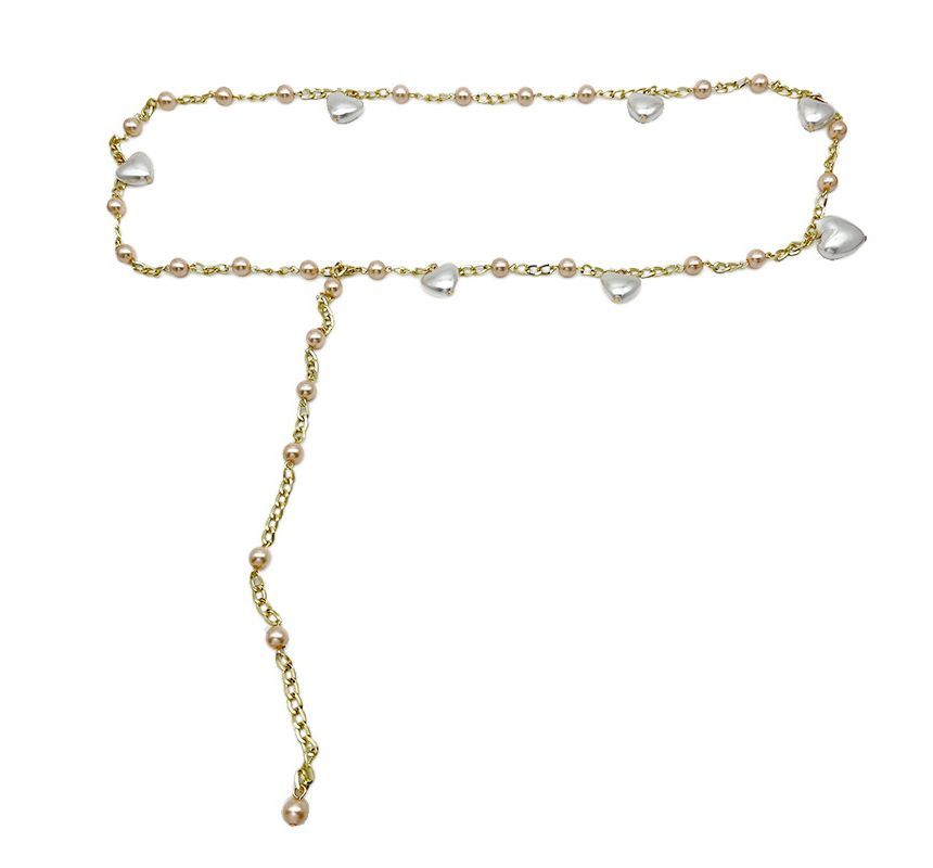 Faux Heart Waist Alloy Belt Chain Pearl