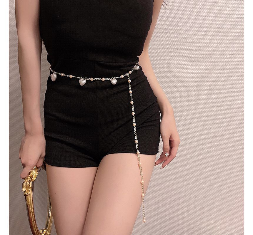 Faux Heart Waist Alloy Belt Chain Pearl