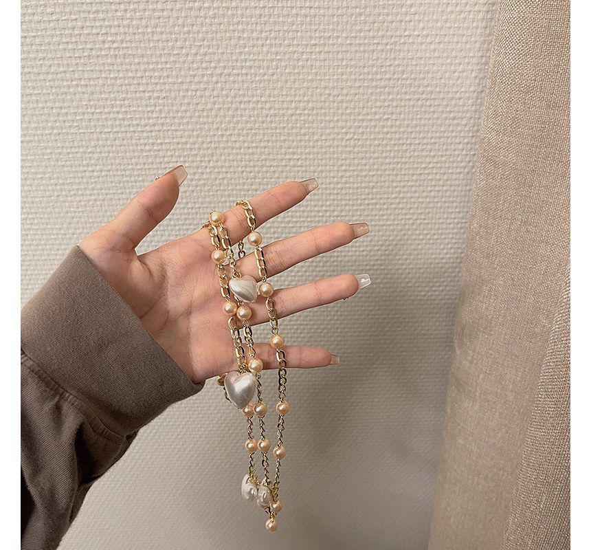 Faux Heart Waist Alloy Belt Chain Pearl