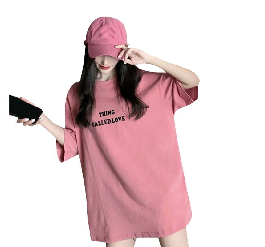 Tee Neck Lettering Short-Sleeve Round