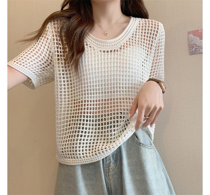 Top Short-Sleeve Perforated Knit