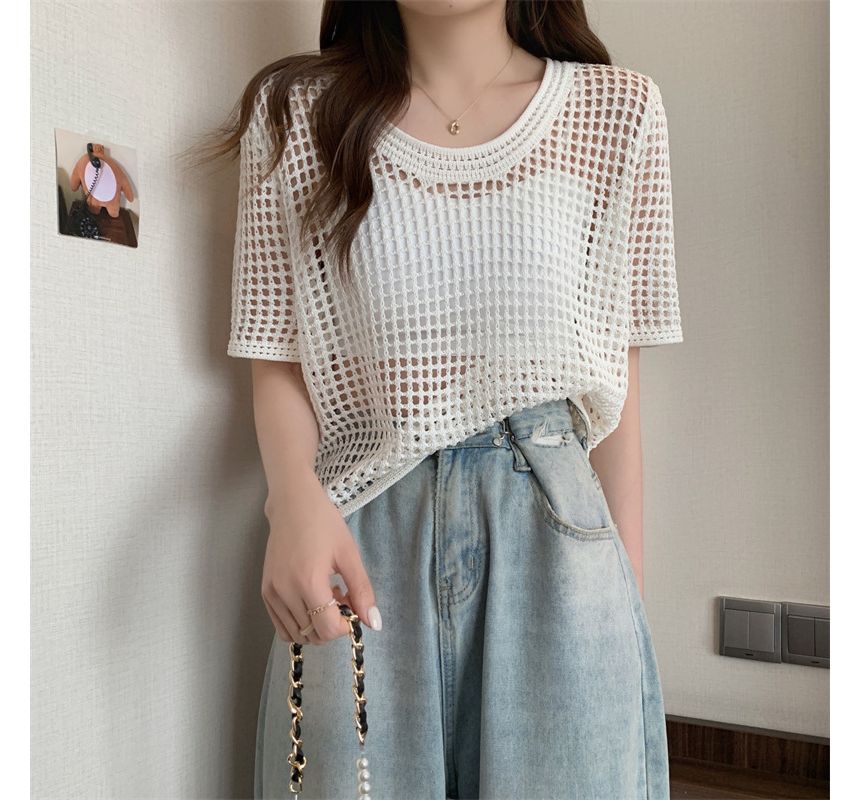 Top Short-Sleeve Perforated Knit