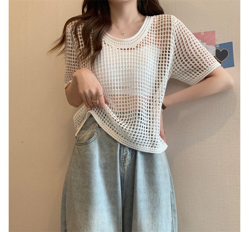 Top Short-Sleeve Perforated Knit