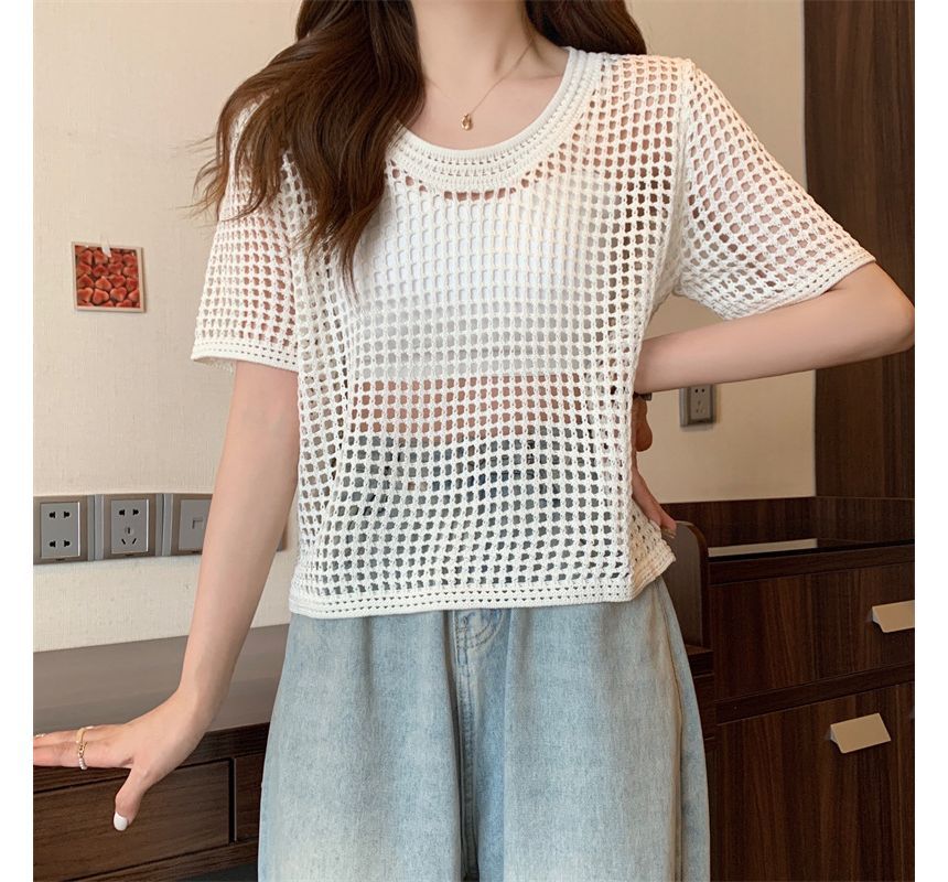 Top Short-Sleeve Perforated Knit