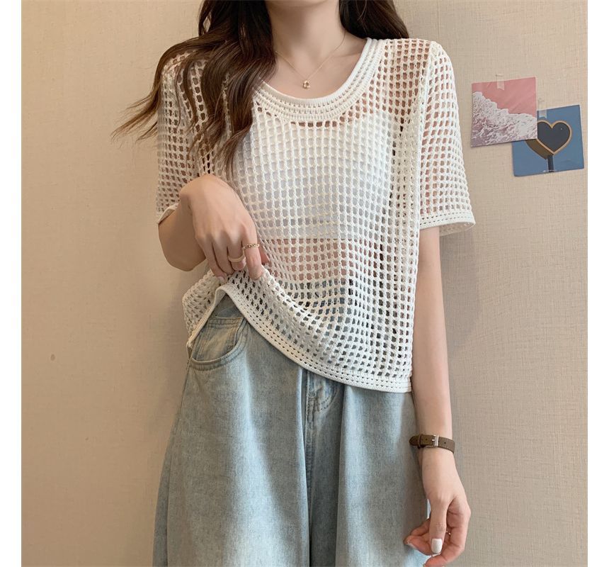 Top Short-Sleeve Perforated Knit
