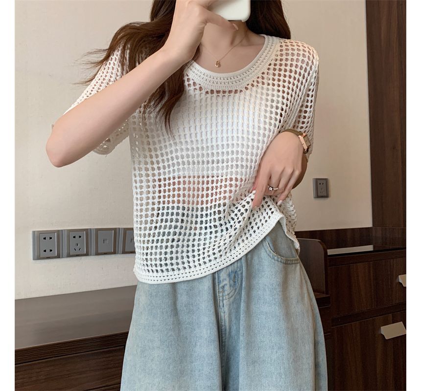 Top Short-Sleeve Perforated Knit