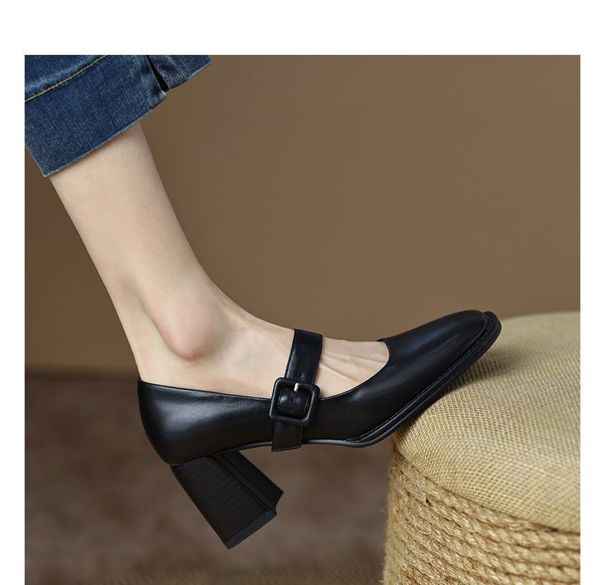 Heel Jane Chunky Mary Pumps Plain