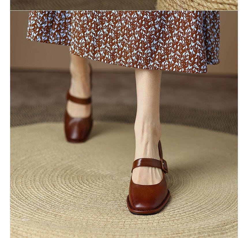 Heel Jane Chunky Mary Pumps Plain