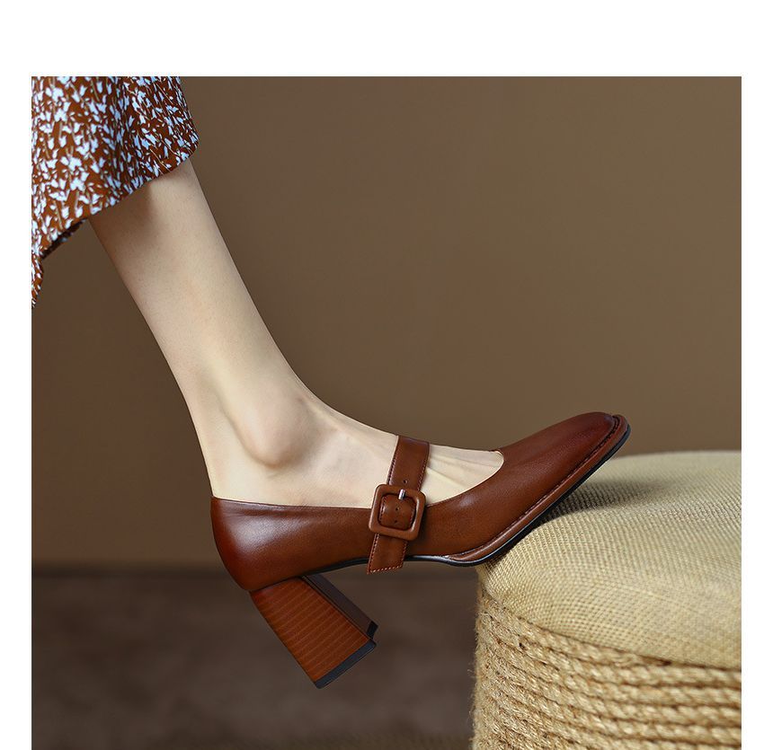 Heel Jane Chunky Mary Pumps Plain