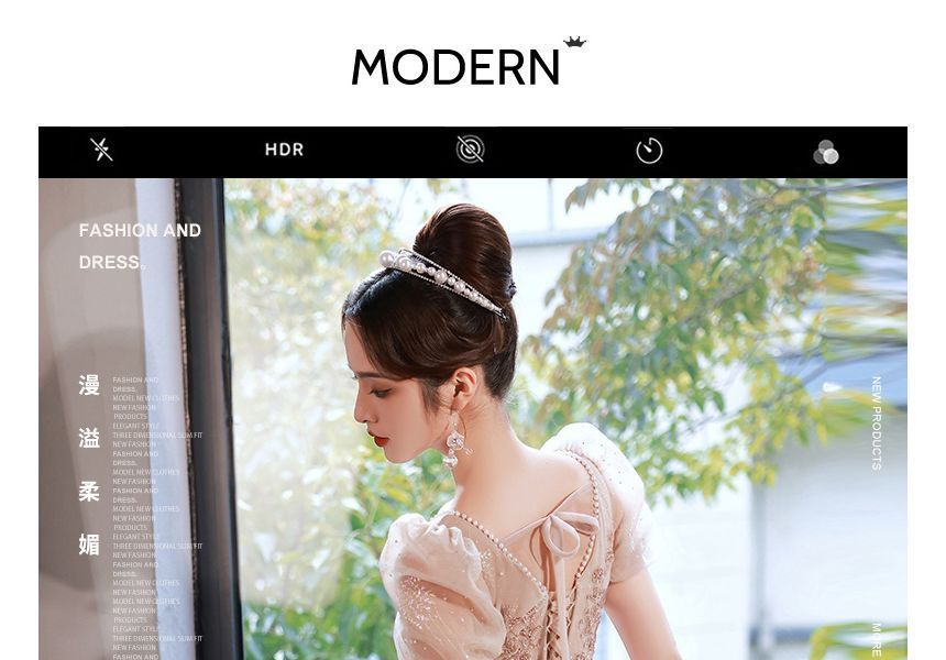 Short-Sleeve Gown Evening Rhinestone A-Line