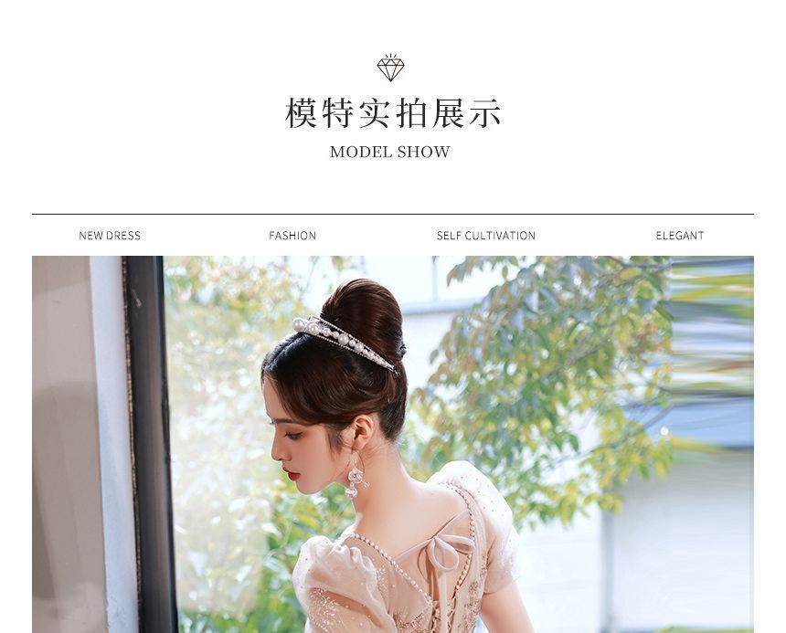 Short-Sleeve Gown Evening Rhinestone A-Line