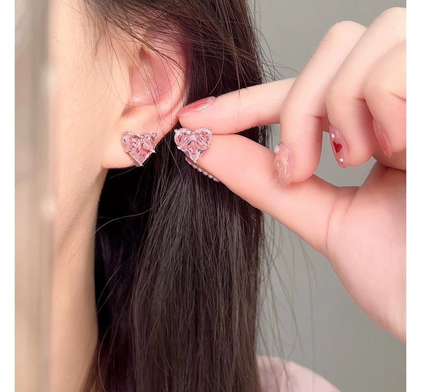 Heart Clip-On Rhinestone Earring Stud /