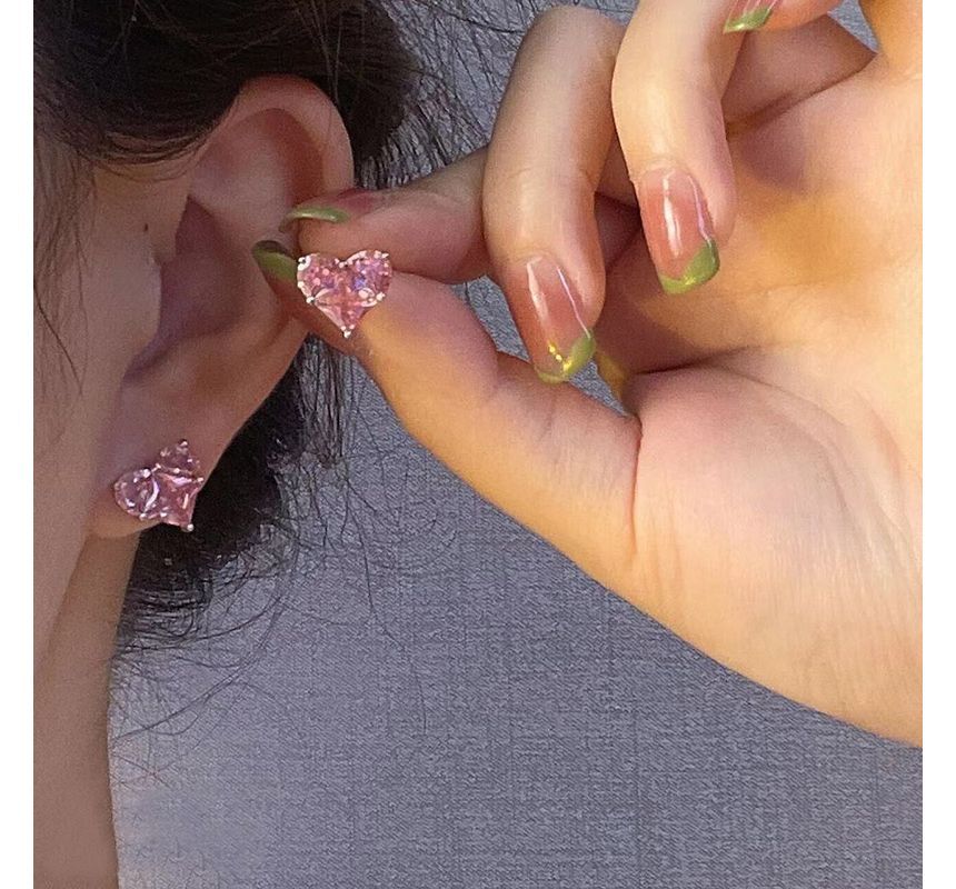Heart Clip-On Rhinestone Earring Stud /