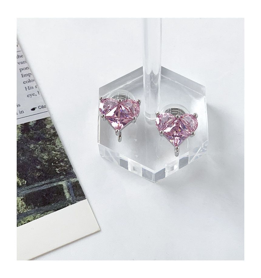 Heart Clip-On Rhinestone Earring Stud /