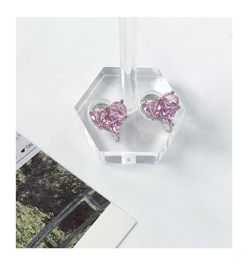 Heart Clip-On Rhinestone Earring Stud /
