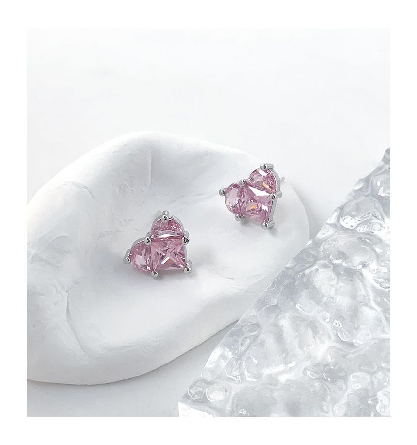 Heart Clip-On Rhinestone Earring Stud /