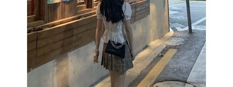 Puff-Sleeve Plain Button-Up Shirt