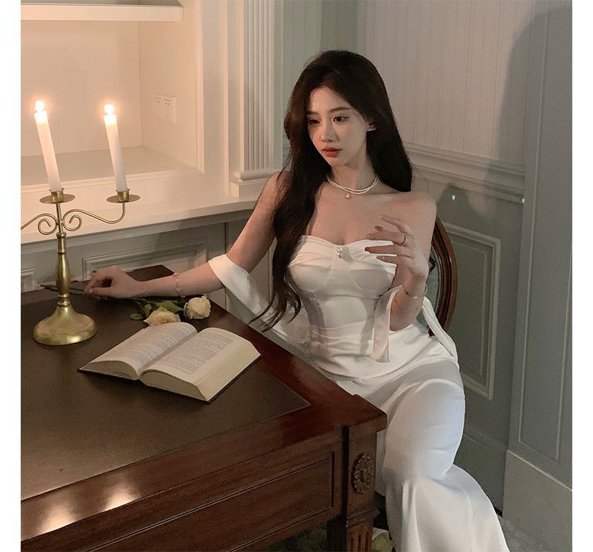 Evening Plain Strapless Gown Bodycon Shirred