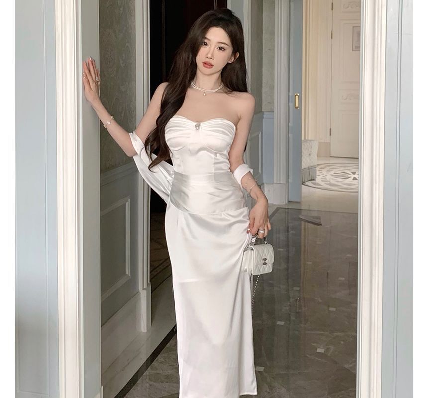 Evening Plain Strapless Gown Bodycon Shirred