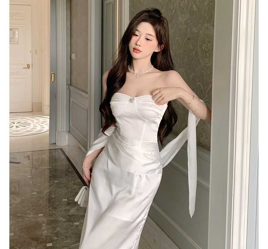 Evening Plain Strapless Gown Bodycon Shirred