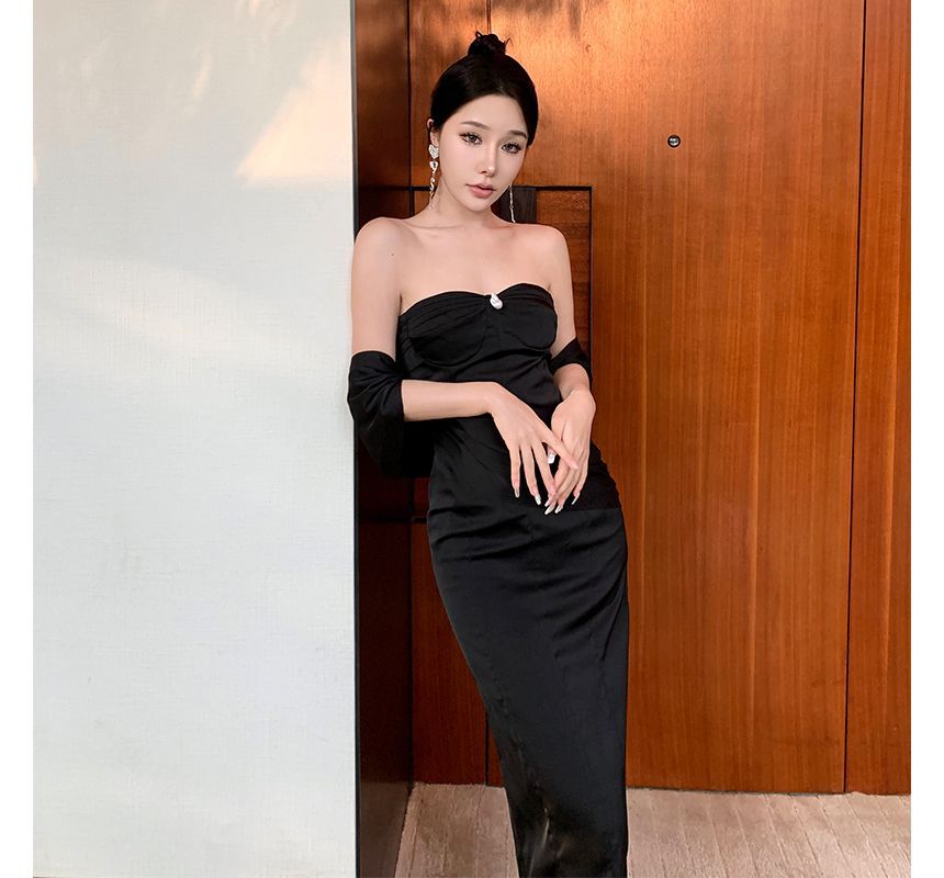 Evening Plain Strapless Gown Bodycon Shirred