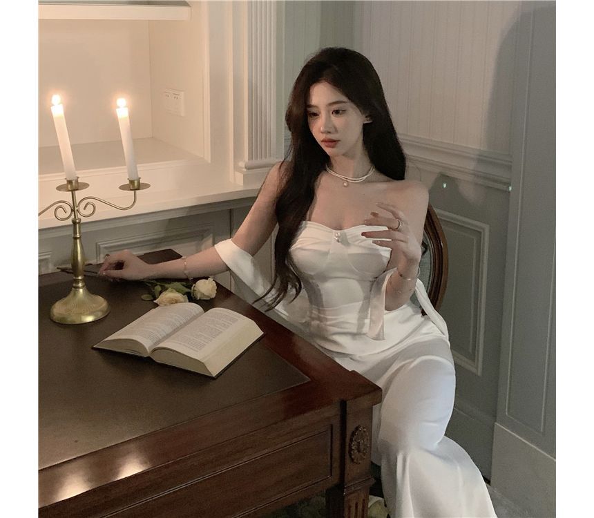 Evening Plain Strapless Gown Bodycon Shirred