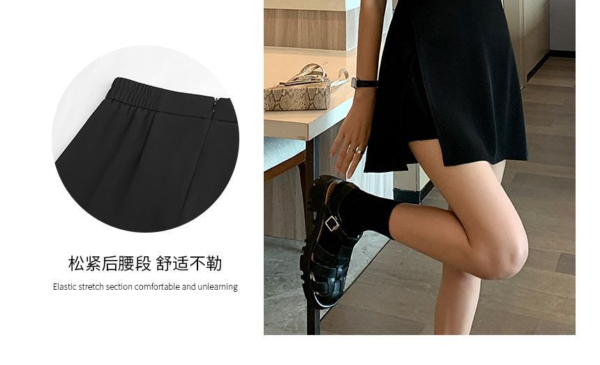 Slit Skort High A-Line Waist Plain Mini