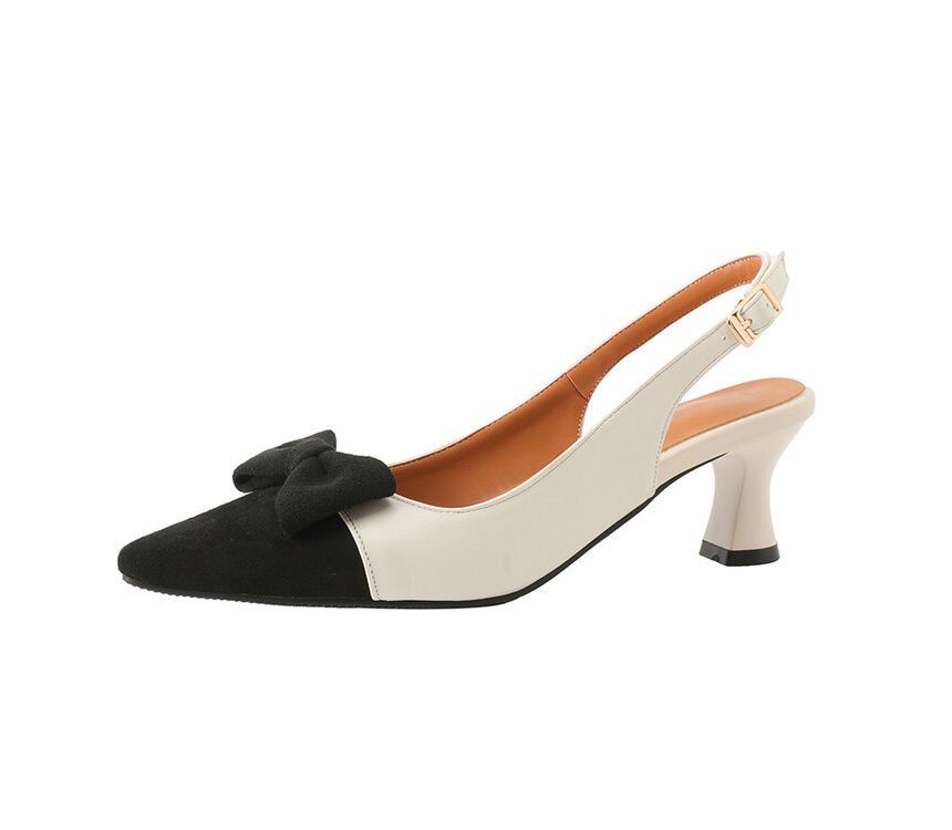 Slingback Pointed Sandals Cap Toe Kitten Heel