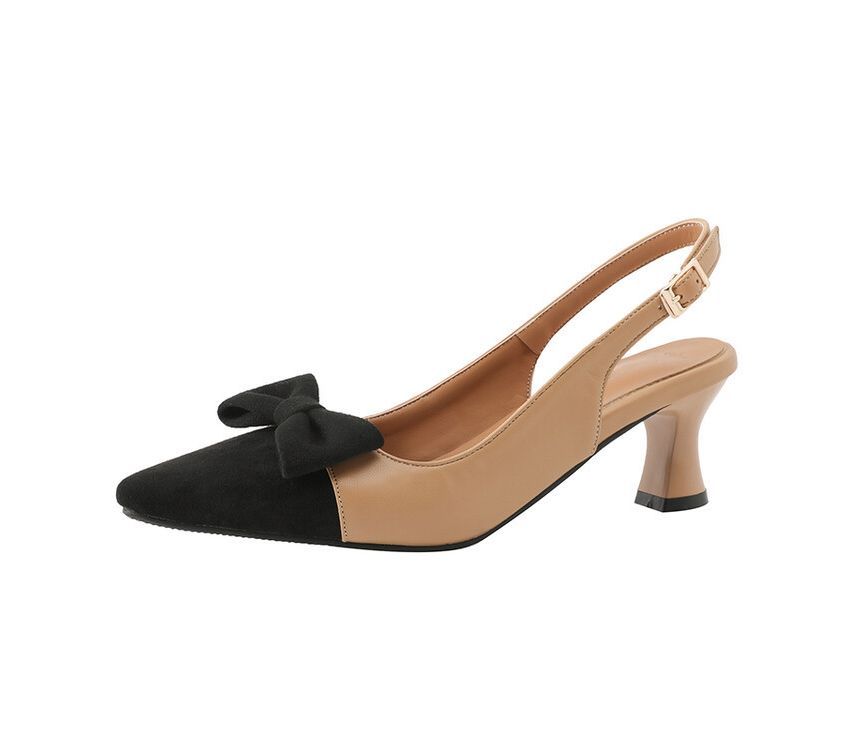 Slingback Pointed Sandals Cap Toe Kitten Heel