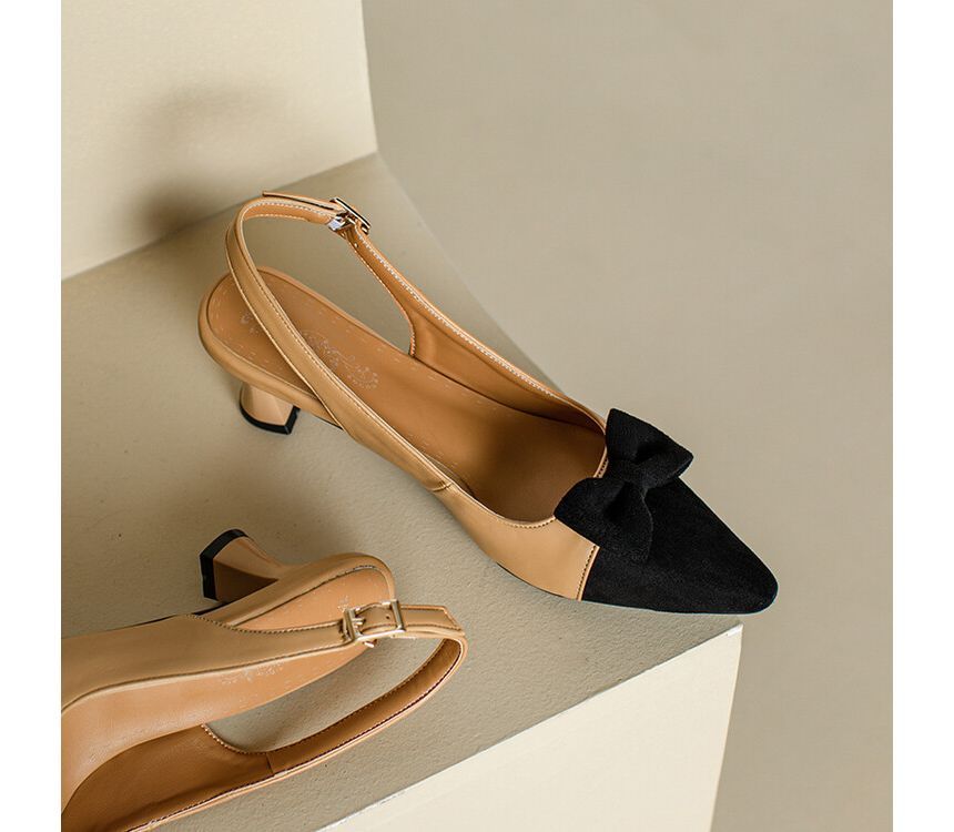 Slingback Pointed Sandals Cap Toe Kitten Heel