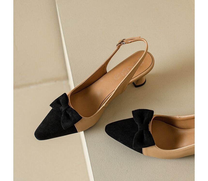 Slingback Pointed Sandals Cap Toe Kitten Heel