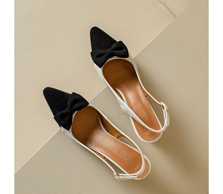 Slingback Pointed Sandals Cap Toe Kitten Heel