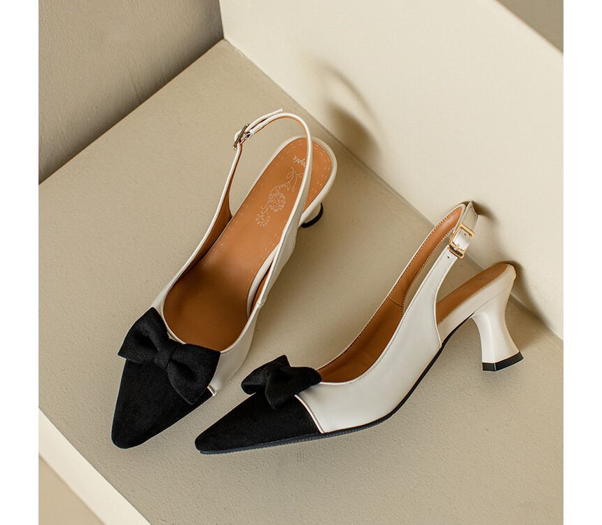 Slingback Pointed Sandals Cap Toe Kitten Heel